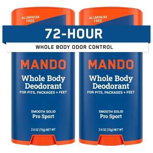 Mando Whole Body Deodorant Smooth Solid Pro Sport Scent 2 Pack NEW